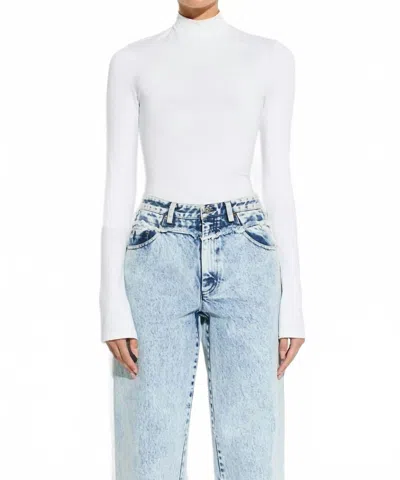 Lapointe Compact Jersey Mock Neck Bodysuit In Optic White In White
