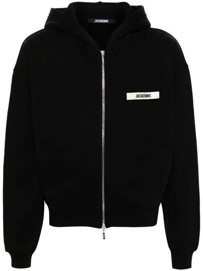 Jacquemus The Gros Grain Zip-up Hooded Sweatshirt In Black