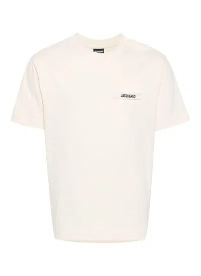 Jacquemus Le T-shirt Gros Grain Beige T-shirt With Logo Patch On The Front In Cotton Man In White
