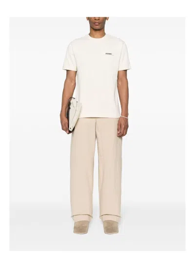 Jacquemus Le T-shirt Gros Grain Beige T-shirt With Logo Patch On The Front In Cotton Man In White