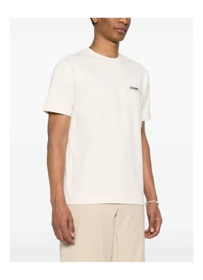 Jacquemus Le T-shirt Gros Grain Beige T-shirt With Logo Patch On The Front In Cotton Man In White