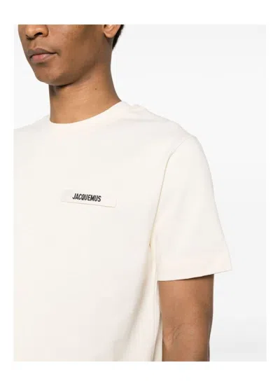 Jacquemus Le T-shirt Gros Grain Beige T-shirt With Logo Patch On The Front In Cotton Man In White