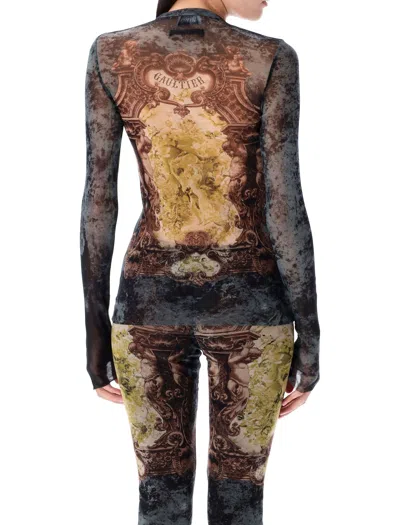 Jean Paul Gaultier Graphic Print Long Sleeve Fitted Top In Brown