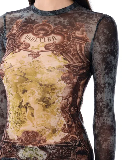 Jean Paul Gaultier Graphic Print Long Sleeve Fitted Top In Brown