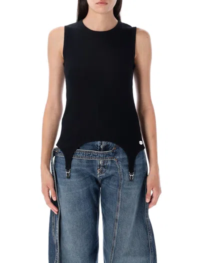 Jean Paul Gaultier Cotton Ribbed Tank Top With Lingerie Garter Clothing In Black