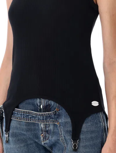Jean Paul Gaultier Cotton Ribbed Tank Top With Lingerie Garter Clothing In Black