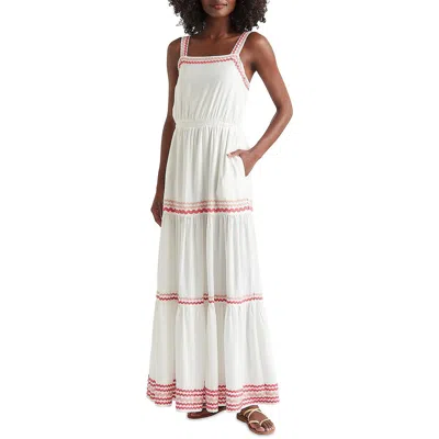 Splendid Riviera Womens Rick Rack Trim Elastic Maxi Dress In White