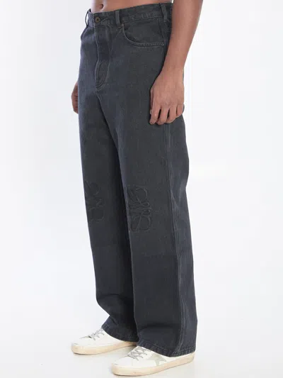 Loewe Men Baggy Anagram Denim Pants In Black