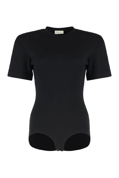 Magda Butrym Ribbed Knit Padded Shoulder Bodysuit In Black