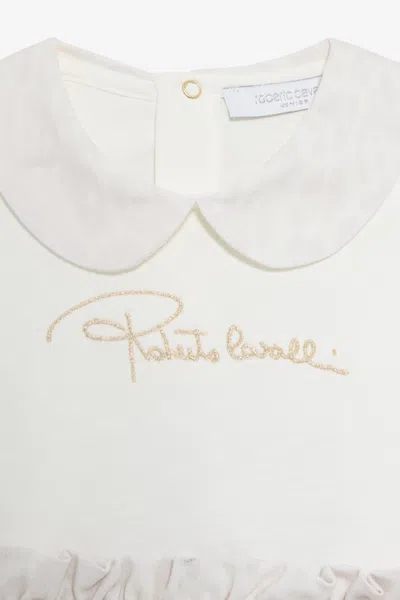 Roberto Cavalli Milk White And Ivory Dress With Jaguar Skin In White