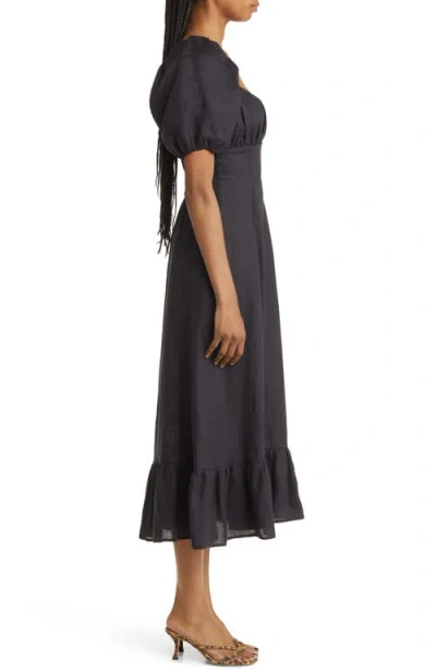 & Other Stories Linen Puff Sleeve Midaxi Dress With Twist Sweetheart Neckline In Black