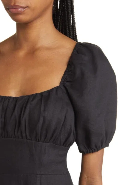 & Other Stories Linen Puff Sleeve Midaxi Dress With Twist Sweetheart Neckline In Black