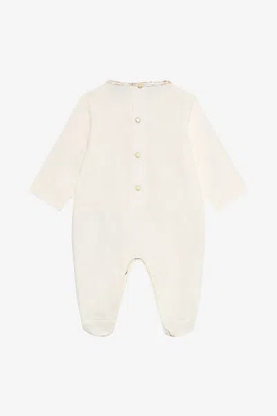 Roberto Cavalli Milk White Romper And Hat Set With Floral Print In Multi