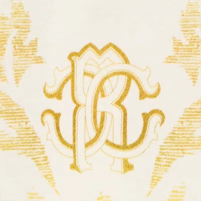 Roberto Cavalli Milk White Romper And Hat Set With Floral Print In Multi