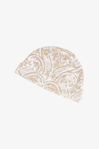 Roberto Cavalli Milk White Romper And Hat Set With Floral Print In Multi