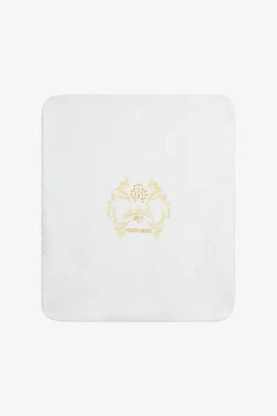 Roberto Cavalli Gold Blanket With Floral Print In White