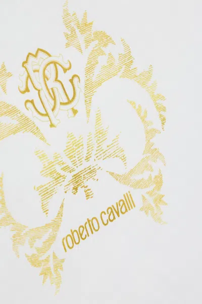 Roberto Cavalli Gold Blanket With Floral Print In White