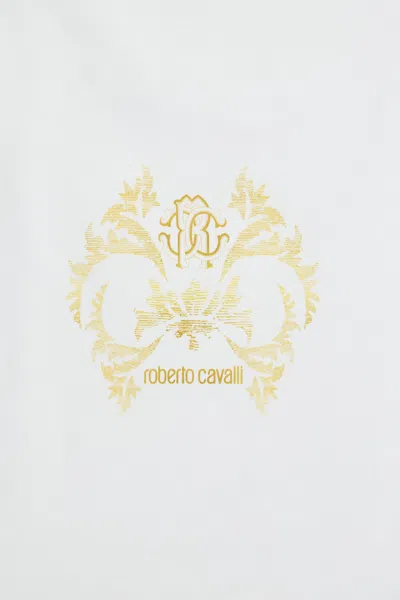 Roberto Cavalli Gold Blanket With Floral Print In White