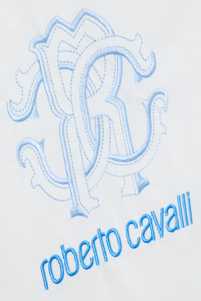 Roberto Cavalli Baby Blue Blanket With Monogram And Logo Print In White