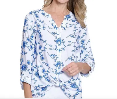 Multiples Band Collar Front Tie Top In Bright Rotal In Multi