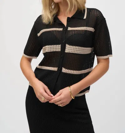Joseph Ribkoff Open Weave Top In Black/vanilla In Black
