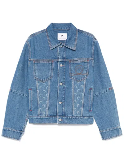 Marine Serre Structured Denim Jacket Featuring Chest Pockets In Blue