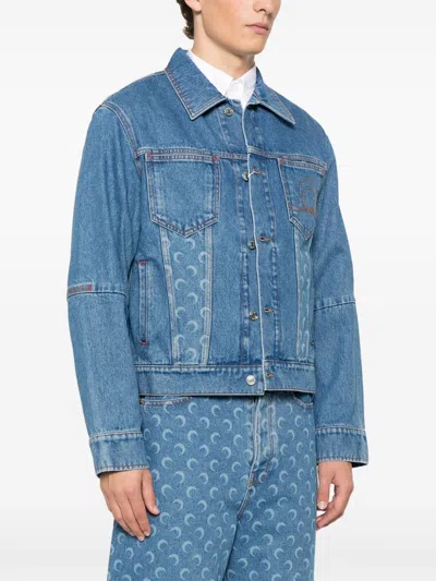 Marine Serre Structured Denim Jacket Featuring Chest Pockets In Blue