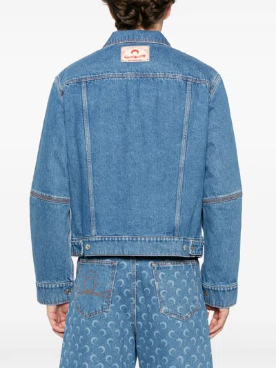 Marine Serre Structured Denim Jacket Featuring Chest Pockets In Blue