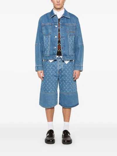 Marine Serre Structured Denim Jacket Featuring Chest Pockets In Blue