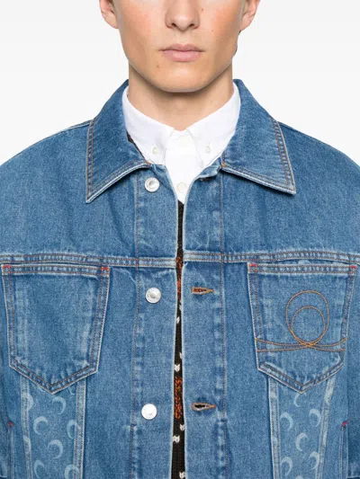 Marine Serre Structured Denim Jacket Featuring Chest Pockets In Blue
