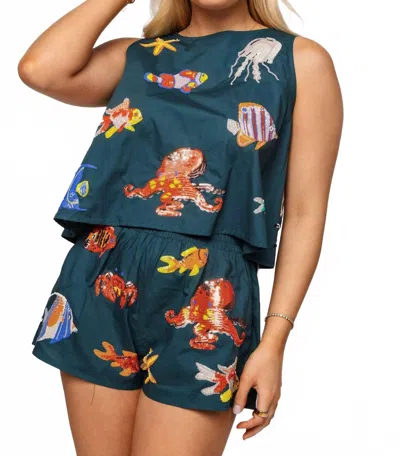 Queen Of Sparkles Under The Sea Icon Button Back Tank In Navy In Blue