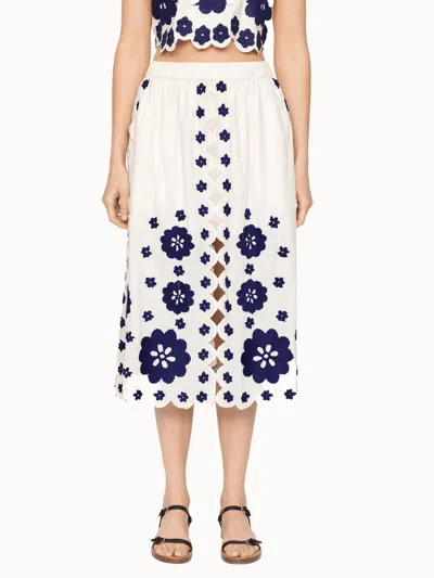 Sea Catrine Floral-embroidered Midi Skirt In White
