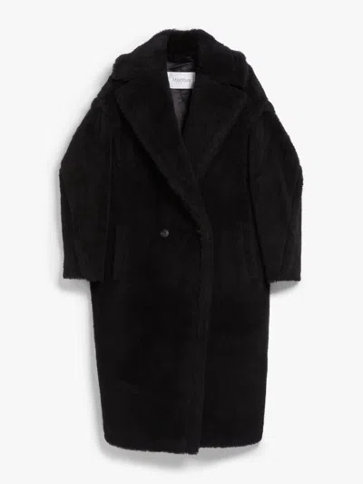 Max Mara Teddy Camel & Silk Blend Coat In Black