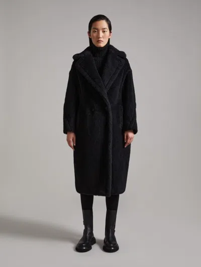 Max Mara Teddy Camel & Silk Blend Coat In Black