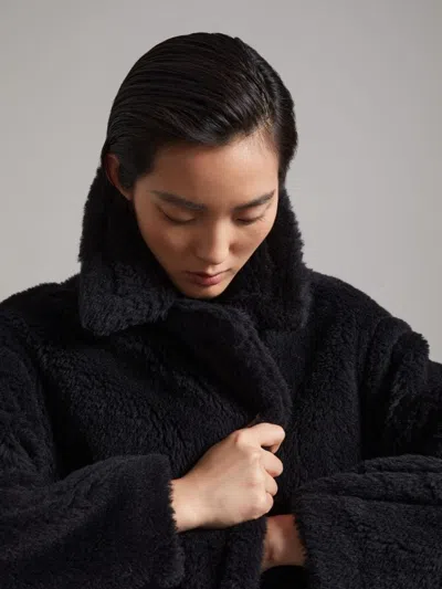 Max Mara Teddy Camel & Silk Blend Coat In Black