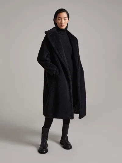 Max Mara Teddy Camel & Silk Blend Coat In Black