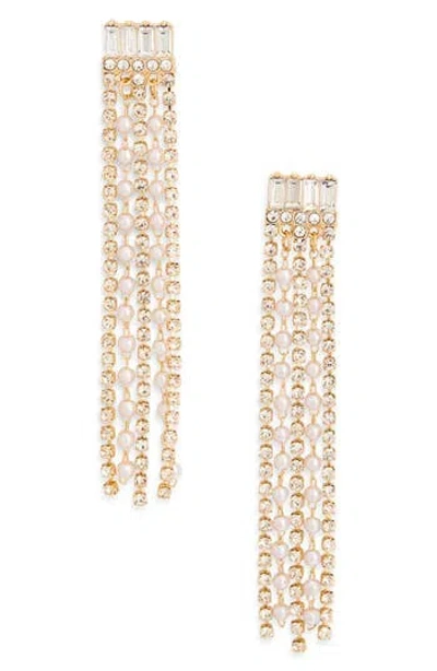 Nordstrom Rack Crystal & Faux Pearl Fringe Drop Earrings In Gold