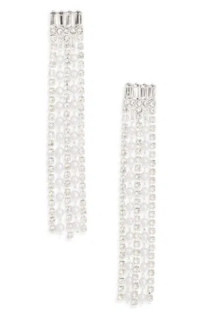 Nordstrom Rack Crystal & Faux Pearl Fringe Drop Earrings In Metallic
