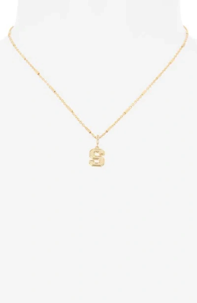 Leith Varsity Font Cubic Zirconia Initial Pendant Necklace In Gold