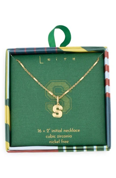 Leith Varsity Font Cubic Zirconia Initial Pendant Necklace In Gold
