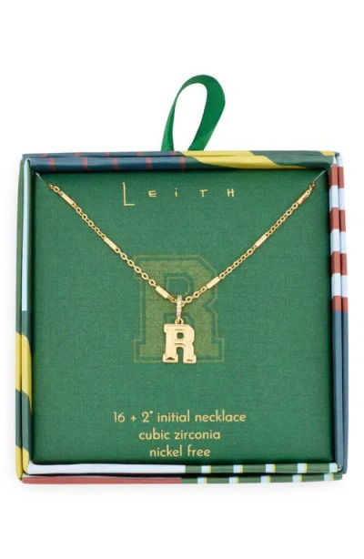 Leith Varsity Font Cubic Zirconia Initial Pendant Necklace In Gold
