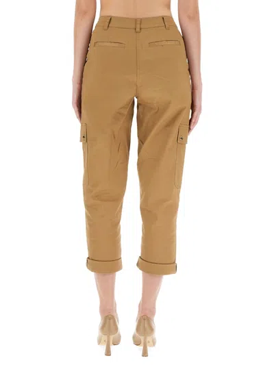 Michael Michael Kors Tapered Organic Cotton Cargo Trousers In Brown