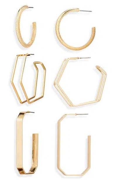 Tasha Set Of 3 Assorted Hoop Earrings In Gold