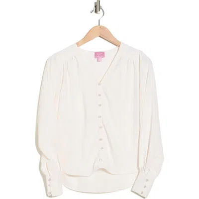 Muse Shirred Button-up Top In White