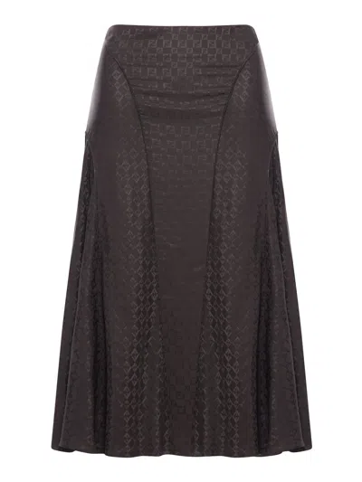 Fendi Women Midi Ff Jacquard Silk Skirt In Brown