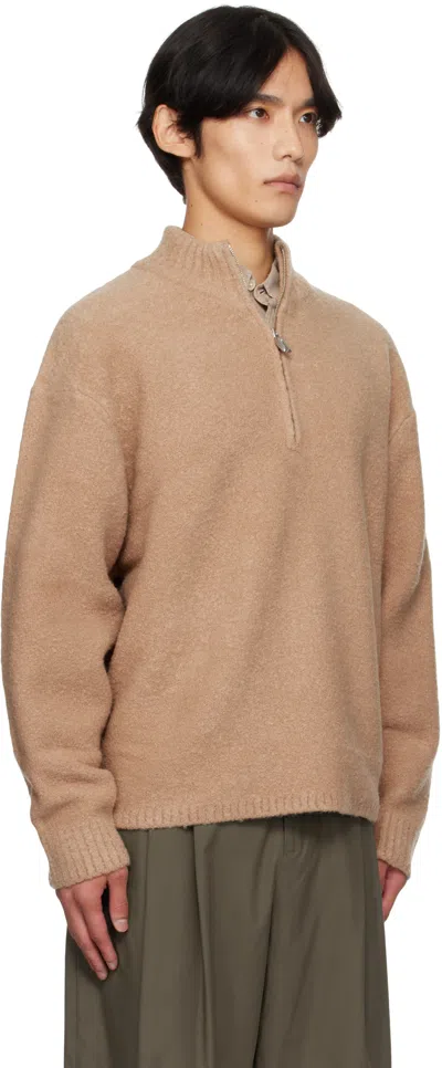 Le17septembre Tan Bouclé Half-zip Sweater In Brown