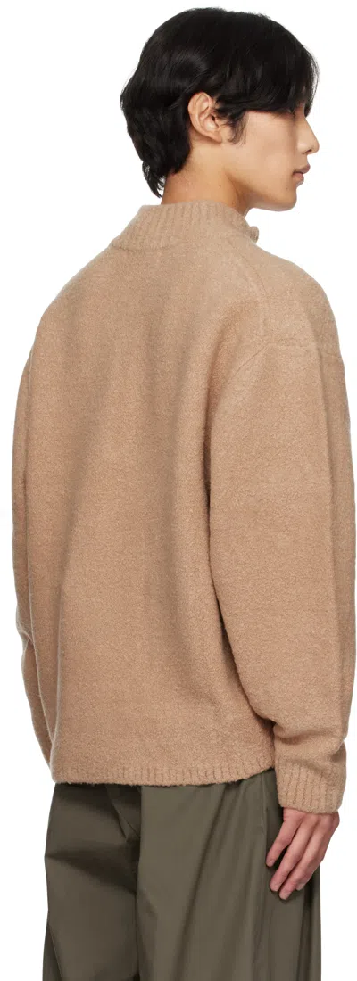 Le17septembre Tan Bouclé Half-zip Sweater In Brown