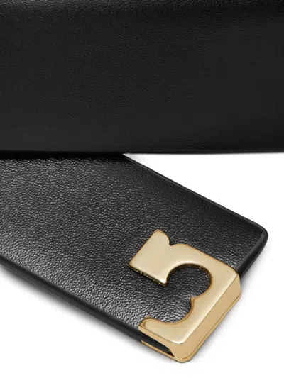 Tory Burch Roller Buckle Leather Belt In Black