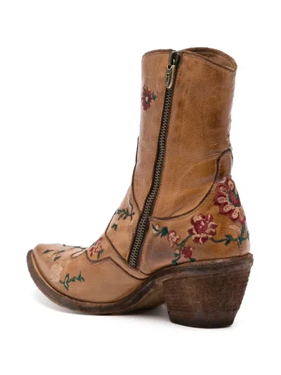 Fauzian Jeunesse Floral-embroidered Ankle Boots In Brown
