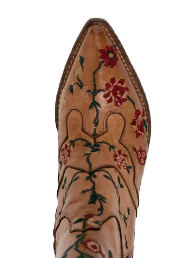 Fauzian Jeunesse Floral-embroidered Ankle Boots In Brown
